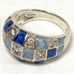ROSS-SIMONS VTG CUBIC ZIRCONIA BLUE ENAMEL STAMPED STERLING SILVER RING SIZE 6.5